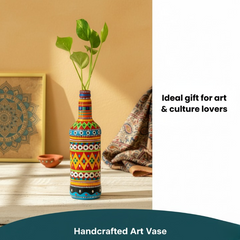 Pakistani Truck Art Glass Bottle Vase (Handpainted) - Traditional Multicolour Home Decor Showpiece (750ml)