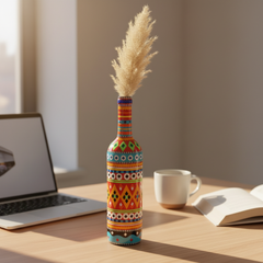 Pakistani Truck Art Glass Bottle Vase (Handpainted) - Traditional Multicolour Home Decor Showpiece (750ml)